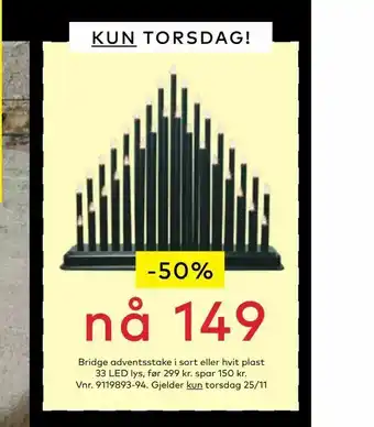 Skeidar Bridge adventsstake i sort eller hvit plast tilbud