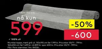 Skeidar Mumbai teppe, mørk grå ull tilbud