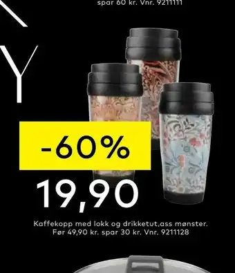Kaffekopp med lokk og drikketut,ass mønster