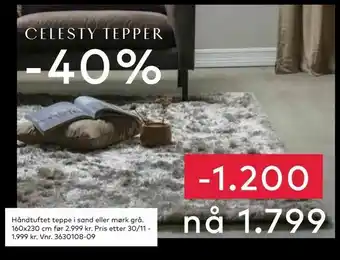 Skeidar Håndtuftet teppe i sand eller mørk grå tilbud