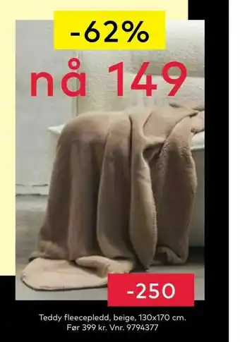 Skeidar Teddy fleecepledd, beige tilbud