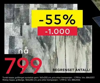 Turab teppe, gråfarget syntetisk garn