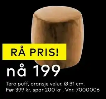Skeidar Tero puff, oransje velur tilbud