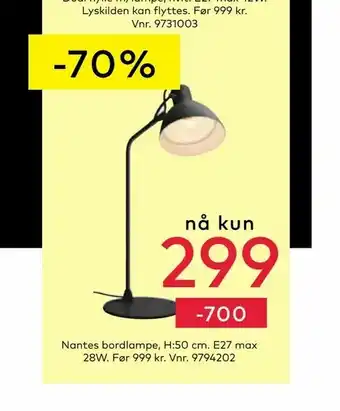 Skeidar Nantes bordlampe, H:50 cm tilbud