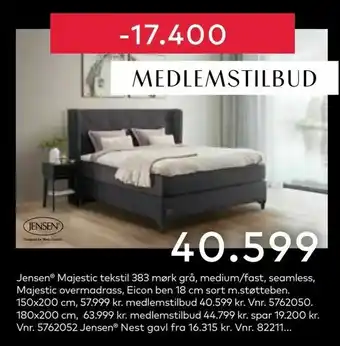Skeidar Jensen® Majestic tekstil 383 mørk grå, medium/fast, seamless tilbud