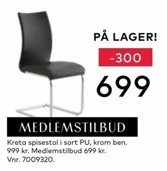 Skeidar Kreta spisestol i sort PU, krom ben tilbud
