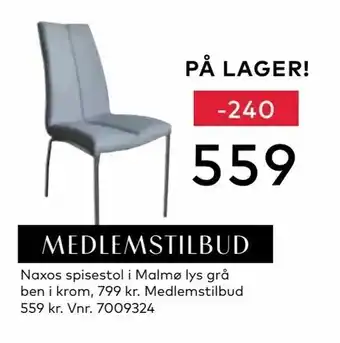Skeidar Naxos spisestol i Malmø lys grå ben i krom tilbud