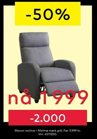 Skeidar Macon recliner i Malmø mørk grå tilbud