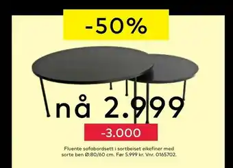 Skeidar Fluente sofabordsett i sortbeiset eikefiner med sorte ben tilbud