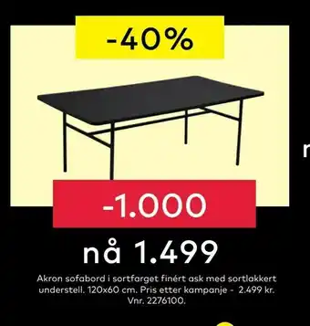 Skeidar Akron sofabord i sortfarget finért ask med sortlakkert understell tilbud