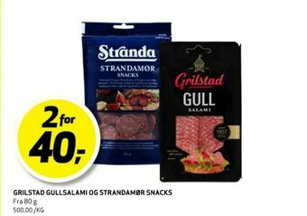Bunnpris Grilstad Gullsalami Og Strandamør Snacks tilbud