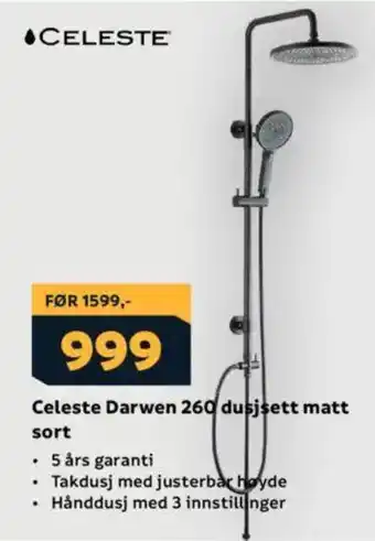 Megaflis CELESTE Darwen 260 dusjsett matt sort tilbud