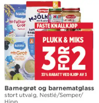 Meny Barnegrøt og barnematglass stort utvalg, Nestlé/Semper/ Hipp tilbud