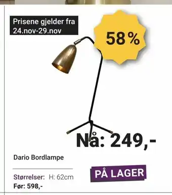 A-Møbler Dario Bordlampe tilbud