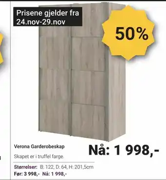 A-Møbler Verona Garderobeskap tilbud