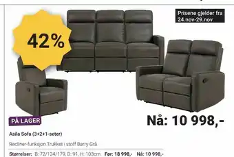 A-Møbler Asila Sofa (3+2+1-seter) tilbud