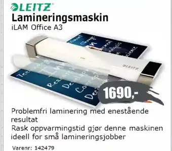 Kontorspar LEITZ Lamineringsmaskin iLAM Office A3 tilbud