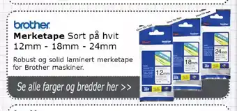 Kontorspar Merketape Sort på hvit 12mm 18mm - 24mm tilbud