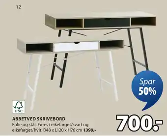 JYSK ABBETVED SKRIVEBORD tilbud