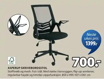 JYSK ASPERUP SKRIVEBORDSSTOL tilbud
