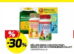 Bunnpris Möllers omega-3 gelefisk frukt, omega-3 msc og vitaminbjørner collett tilbud