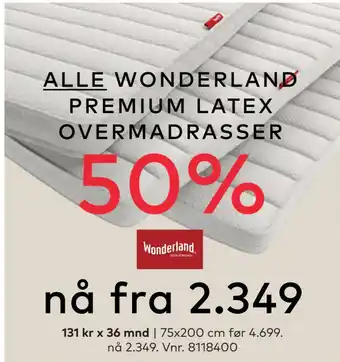 Skeidar ALLE WONDERLAND PREMIUM LATEX OVERMADRASSER tilbud