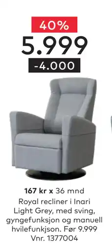 Skeidar Royal recliner tilbud