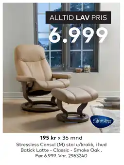 Skeidar Stressless Consul (M) stol u/krakk tilbud