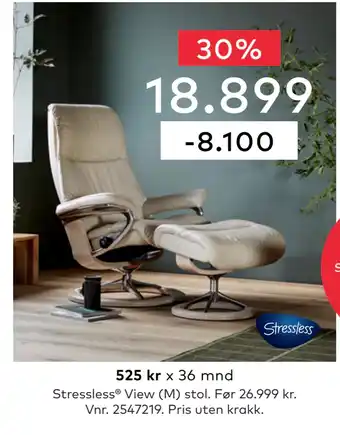 Skeidar Stressless View (M) stol tilbud