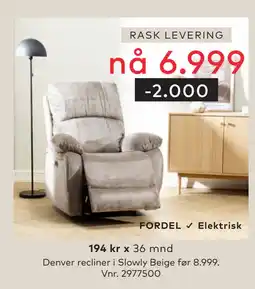 Skeidar Denver recliner tilbud