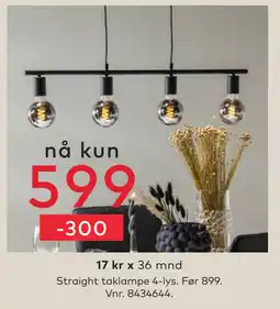 Skeidar Straight taklampe 4-lys tilbud