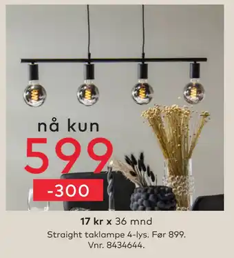 Skeidar Straight taklampe 4-lys tilbud