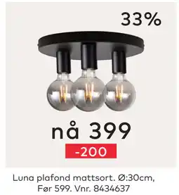 Skeidar Luna plafond mattsort tilbud