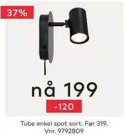 Skeidar Tube enkel spot sort tilbud