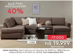 Skeidar Pixel U-sofa som vist i Niva Grey tilbud