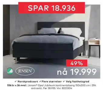 Skeidar Jensen Opal Jubileum kontinentalseng tilbud