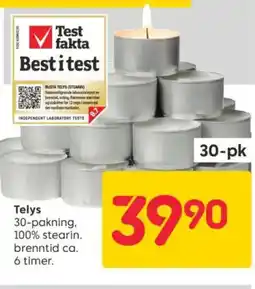 Rusta Telys 30-pakning, 100% stearin. brenntid ca. tilbud