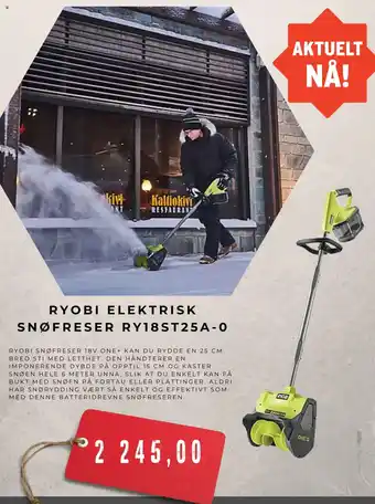 Montér Ryobi elektrisk snøfreser ry18st25a-0 tilbud