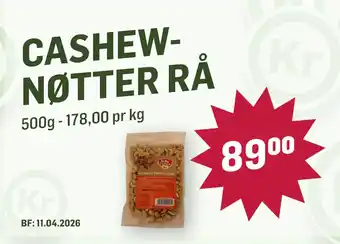 Holdbart CASHEW-NØTTER RÅ tilbud