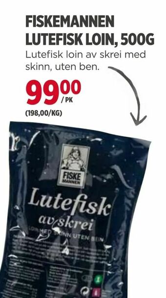 Meny Fiskemannen lutefisk loin, 500g tilbud