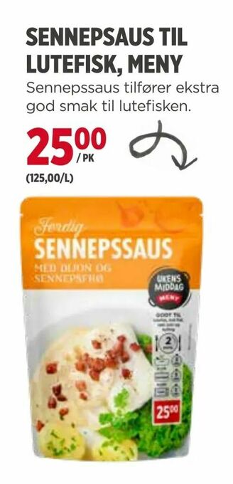 Meny Sennepsaus til lutefisk, meny tilbud