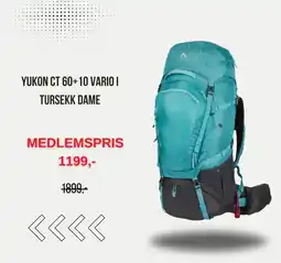 Intersport Yukon ct 60+10 vario i tursekk dame tilbud