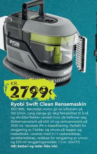 Mekk RYOBI Swift Clean Rensemaskin tilbud