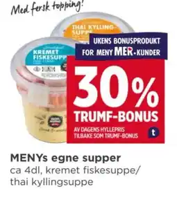 Meny MENYS egne supper tilbud