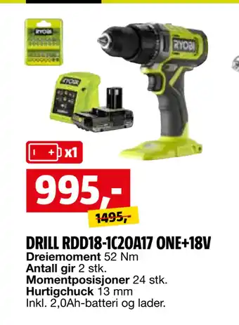 Bauhaus DRILL RDD18-1C20A17 ONE+18V tilbud