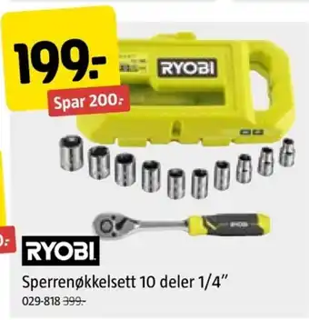 Jula RYOBI Sperrenøkkelsett 10 deler 1/4" tilbud