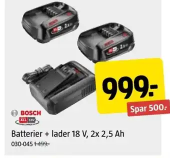 Jula Batterier + lader 18 V, 2x 2,5 Ah tilbud