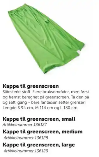 Lekolar Kappe til greenscreen tilbud