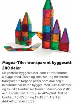 Lekolar Magna-Tiles transparent byggesett 200 deler tilbud