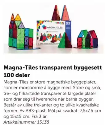 Lekolar Magna-Tiles transparent byggesett 100 deler tilbud